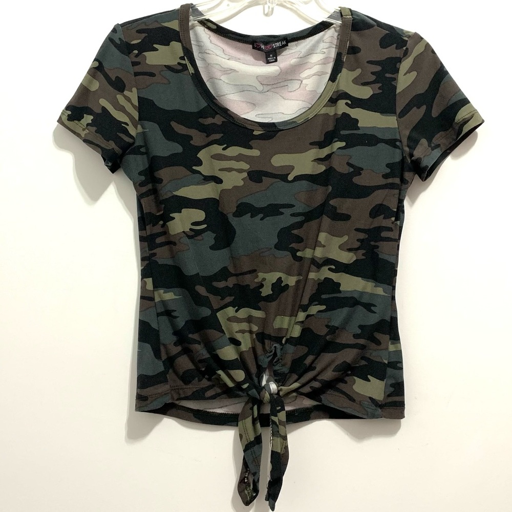 Love Streak Women’s Camouflage Camo Print Crop Top Tie Front